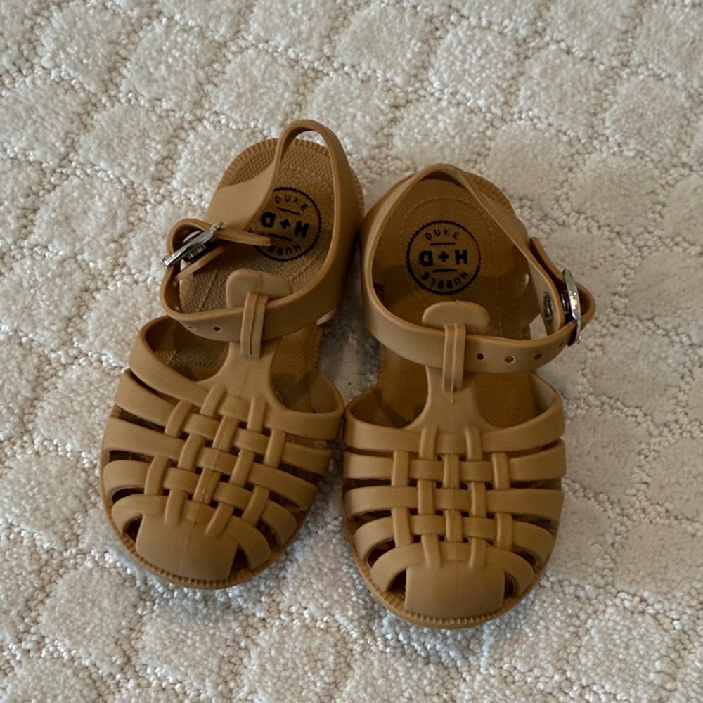 Kids Tan Jelly Sandals with Snap Closure